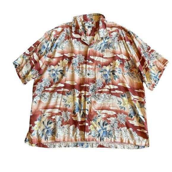 Tommy Bahama 100% Silk Tropical Print Button-Down Shirt Short Sleeve Size 2XL - Picture 1 of 12